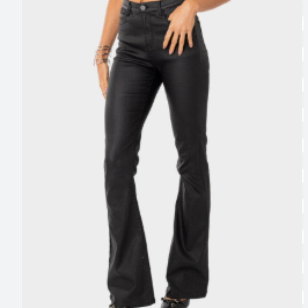edikted Black Faux Leather Style Flare Jean Pants Size Small NWOT
